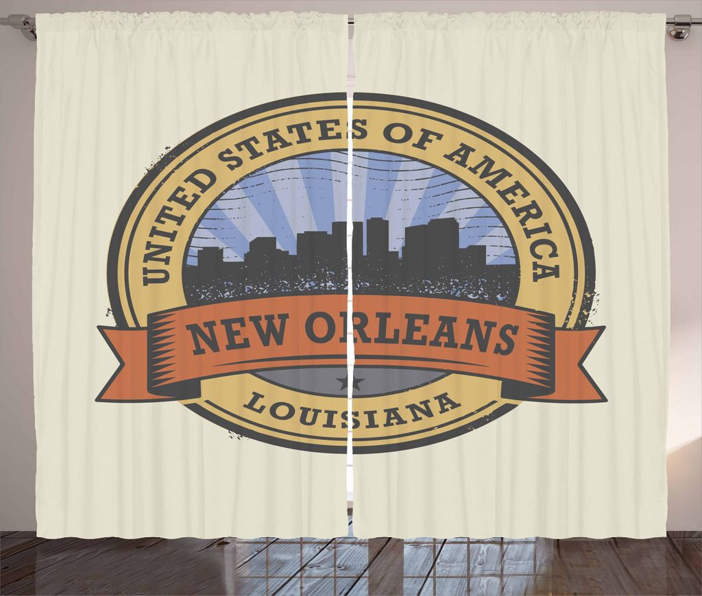 ABAKUHAUS New Orleans Rustikaler Gardine, Louisiana Blick auf die Stadt, Schlafzimmer Kräuselband Vorhang mit Schlaufen und Haken, 280 x 245 cm, M...
