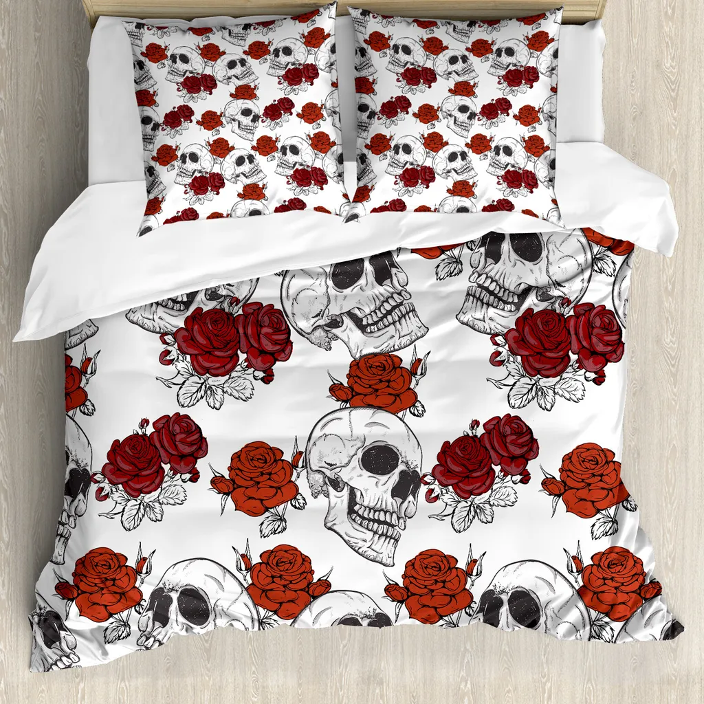 Biancheria Letto ABAKUHAUS Gothic Skull 155x220cm Grigio Antiacaro