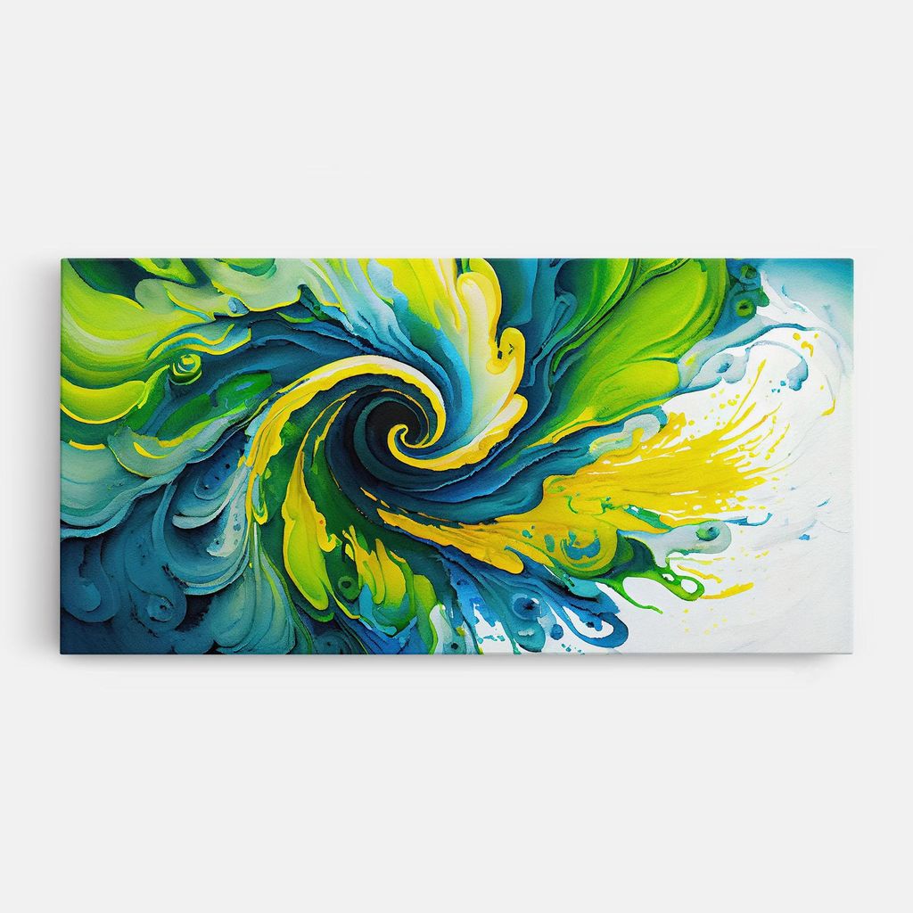 ARTHUB Leinwandbild 50x100 cm, Yellow Green Spiral | Wohnzimmerdekoration, Hängende Bilder, Wanddekoration, Heimdekoration, Abstrakte, Lebendige...