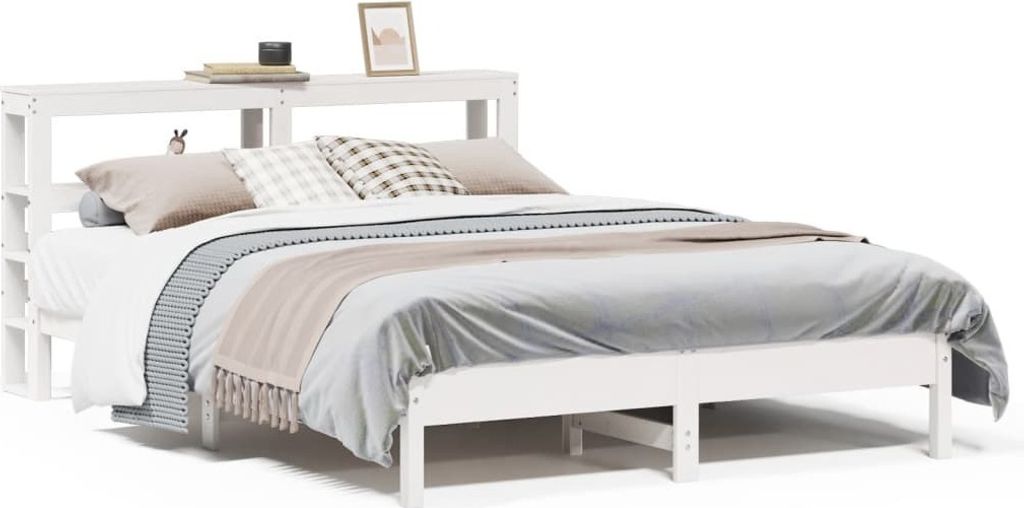 (NEU 2026) Massivholzbett/Bettrahmen, ohne Matratze, Weiß 150x200 cm - Kiefernholz - Klassische Betten - 40.05 kg