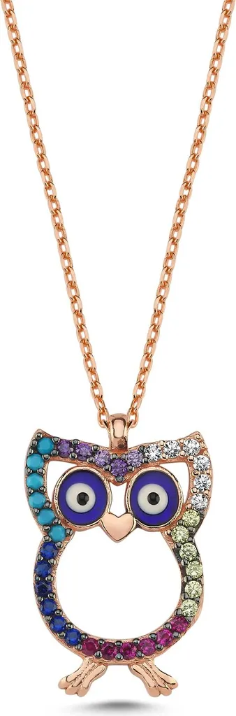 Cadeau Idéal : Collier Hibou Argent Rose et Pierres pour Anniversaire