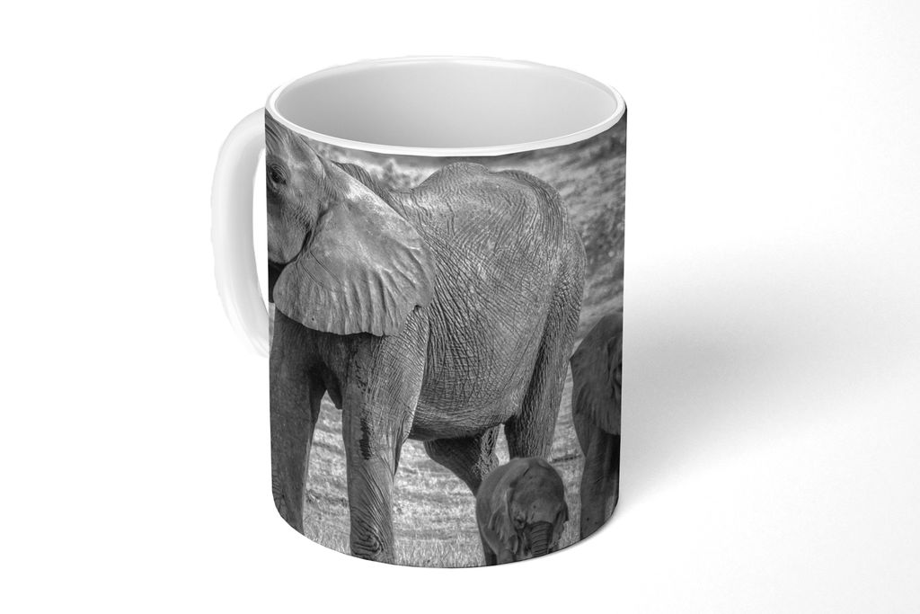 KitchenYeah Tasse Kaffeetasse Kaffeebecher 350 ml Elefant - Wasser - Tiere - Schwarz - Weiß Teetasse - Fototasse - Becher - Keramikbecher - Teeb...