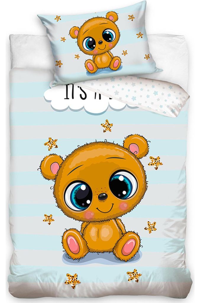 Kinder Bettwäsche Risa Teddybär 100x135 cm 40x60 cm 100% Baumwolle Renforce mit Reißverschluss