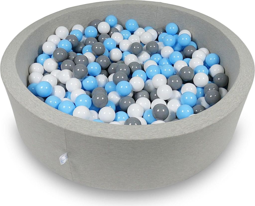 Trockenbecken 110x30cm hellgrau mit 400 Bällen: hellblau, weiß, grau