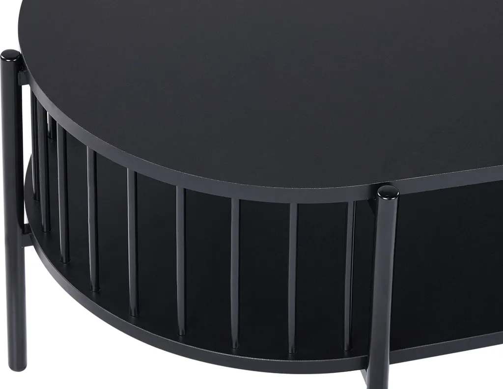 Table basse ovale rétro pour salon moderne noire avec étagère basse 103 cm - 6