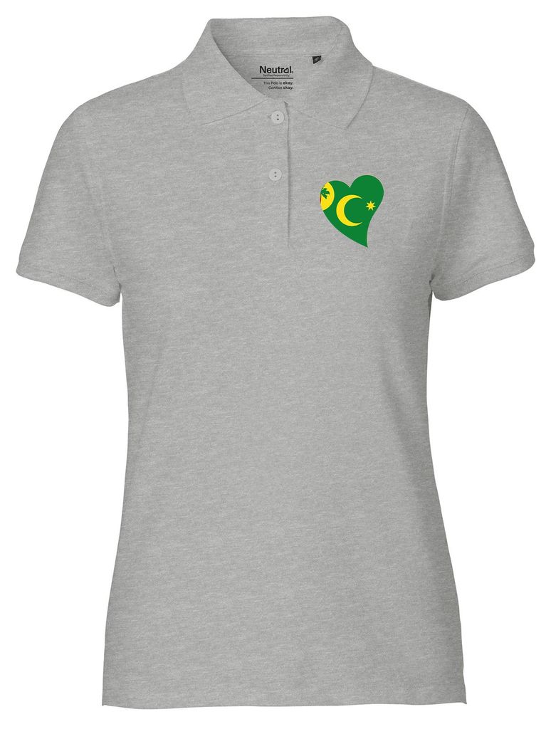 Huuraa Damen Polo Shirt Kokosinseln Flagge Herz L Sport Grey Bio Baumwolle Fairtrade Poloshirt Geschenkidee
