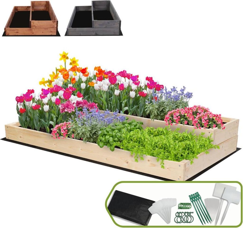 MODO24 Hochbeet Holz, Pflanzkasten, Massivholz, Kiefer, Kräuterbeet, Blumenkasten, Garten, Terrasse, 18x117x63 cm, Natur imprägniert, ZP07