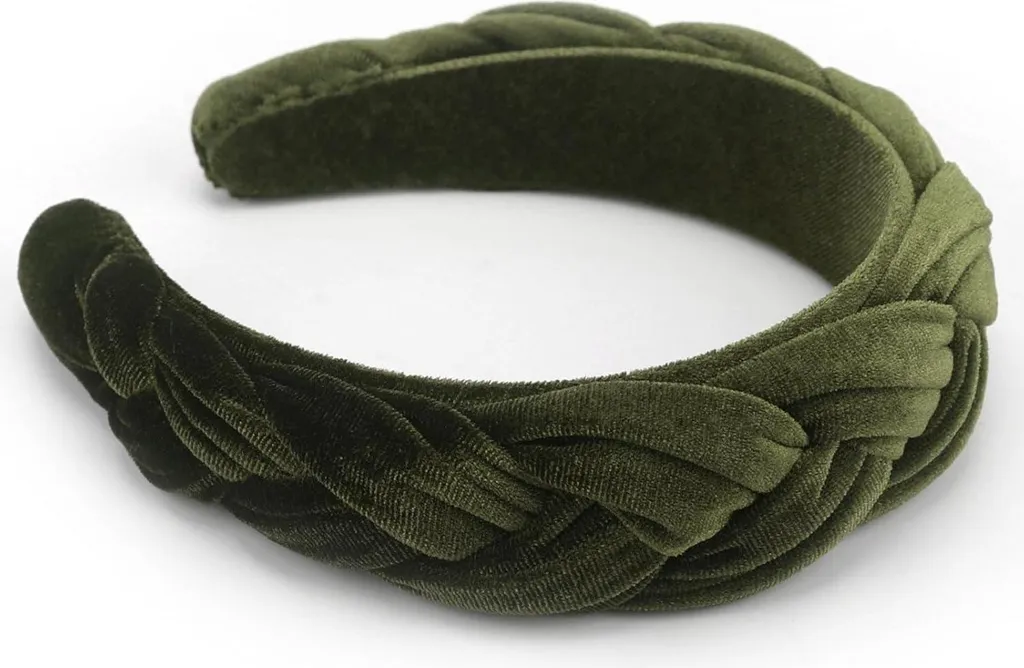 DRESHOW Cerchietto Velluto Verde Militare Intrecciato | Qualità Premium