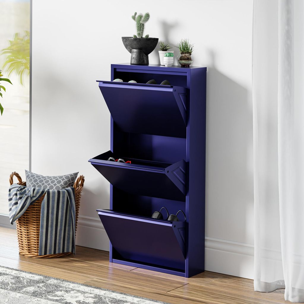 Schuhkipper 'Sokndal' mit 3 Klappen Metall 104 x 50 x 15 cm Nachtblau