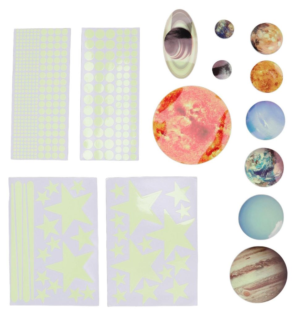 14 Stück leuchtende Planeten-Wandaufkleber, die im Dunkeln leuchten, Stern-Sonnensystem-Aufkleber für Kinder, Schlafzimmer, Kinderzimmer, Mini