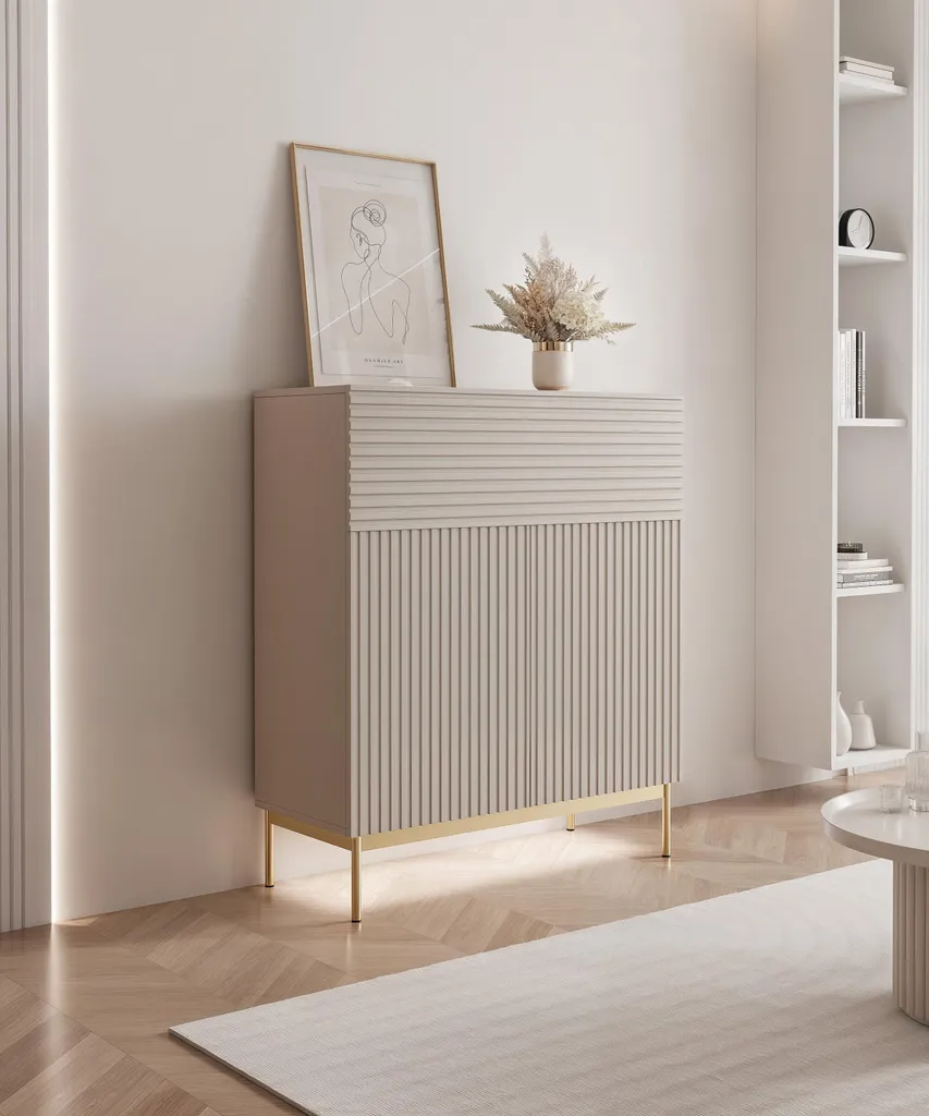 Buffet haut design Linearis gris cachemire 92 cm avec rangement LED
