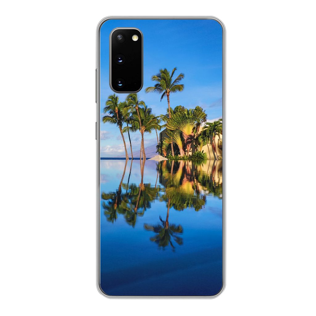 MuchoWow Handyhülle Schutzhülle Hülle für Samsung Galaxy S20 Am Wailea Beach in Hawaii spiegeln sich die Palmen im Wasser Silikon Softcase Ha...