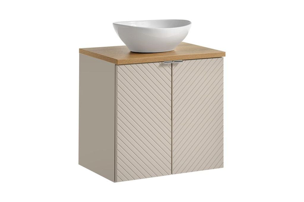 Badmöbel-Set 60 cm Aufsatzwaschbecken & unterschrank mit Arbeitsplatte, Viva Cashmere V BM279- Kaschmir Matt/Evoke Eiche