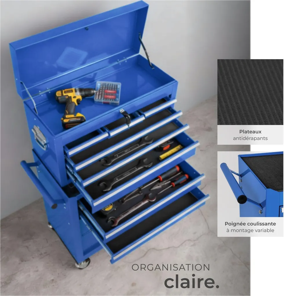 Chariot de rangement outils 10 tiroirs bleu - Mobilier atelier robuste