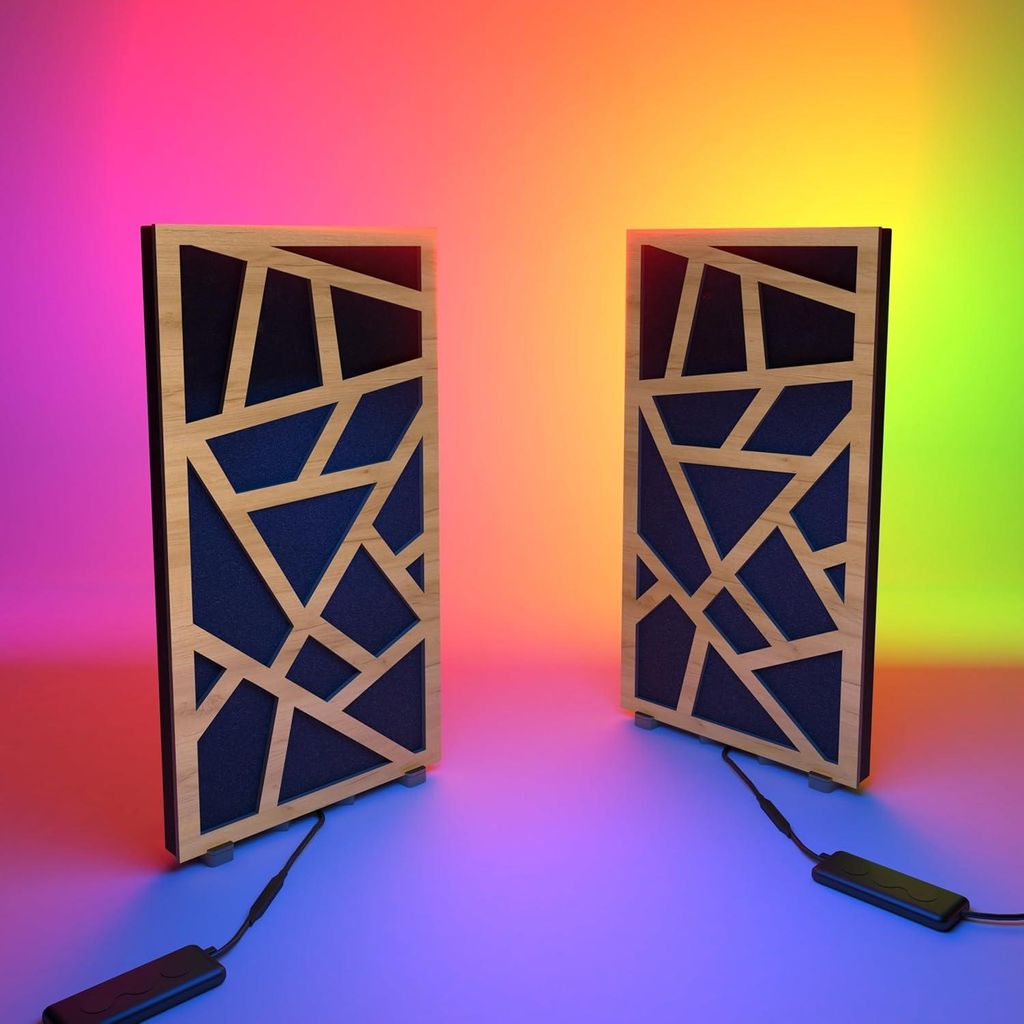 2er-Pack schmale Akustikplatten "SKYROSS-mini" mit RGB-Schreibtischlampe |Mobiler Ständer mit LED-Tischfuß | 25 x 50 cm |Eiche