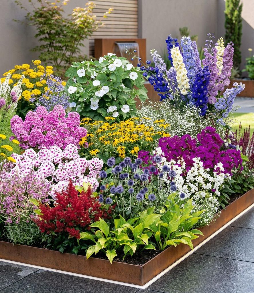 BALDUR Garten 12er Set Buntes Staudenbeet 'Multi-Colour', Pflanzen im 7x7 cm-Topf, Staudengarten, Stauden-Sortiment, Rittersporn, Schleierkraut, Ph...