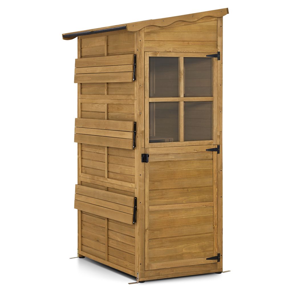 M MCombo Gartenschrank Gartenhaus Holz Wetterfest, Outdoor Schrank Wetterfest, Geräteschuppen Begehbar, Gerätehaus 120×86×201 cm, 1753 (Natur)