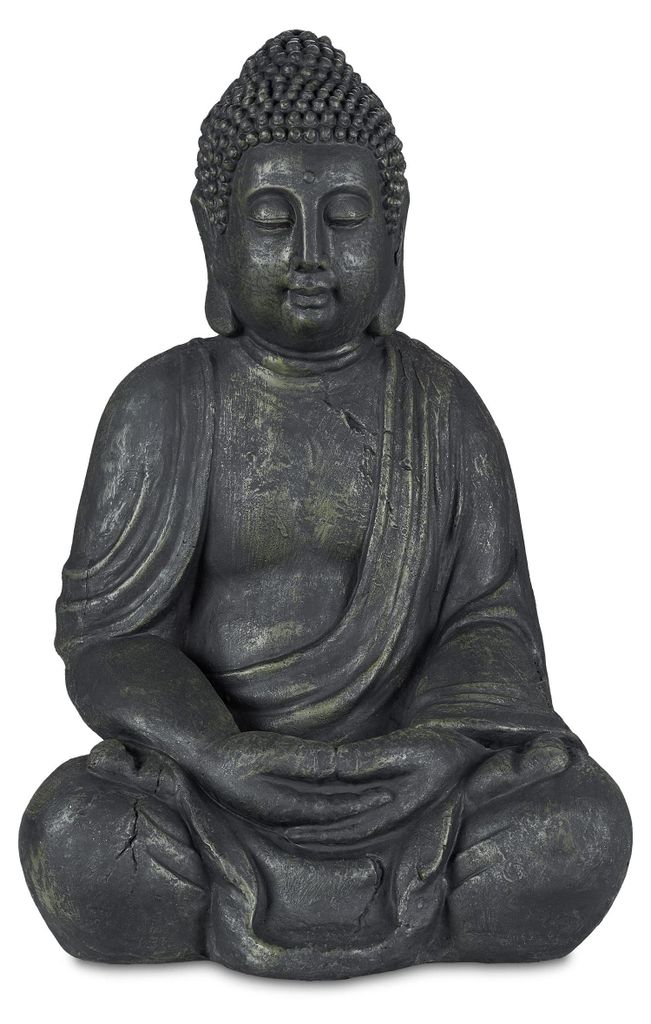 Buddha-Statue, sitzend, XL 70 cm, Gartenstatue, dekorative Vintage-Statue für das Wohnzimmer, wetterfest, frostbeständig, anthrazit.