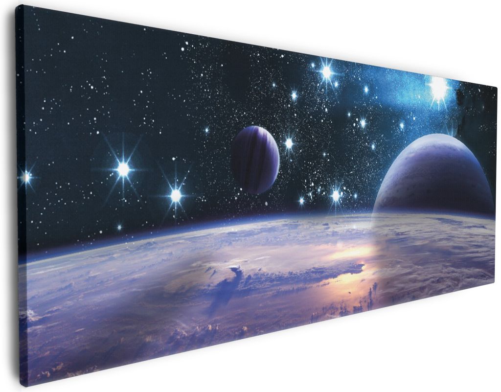 Wallario Premium Leinwandbild Planeten im Weltall in Größe 80 x 200 cm