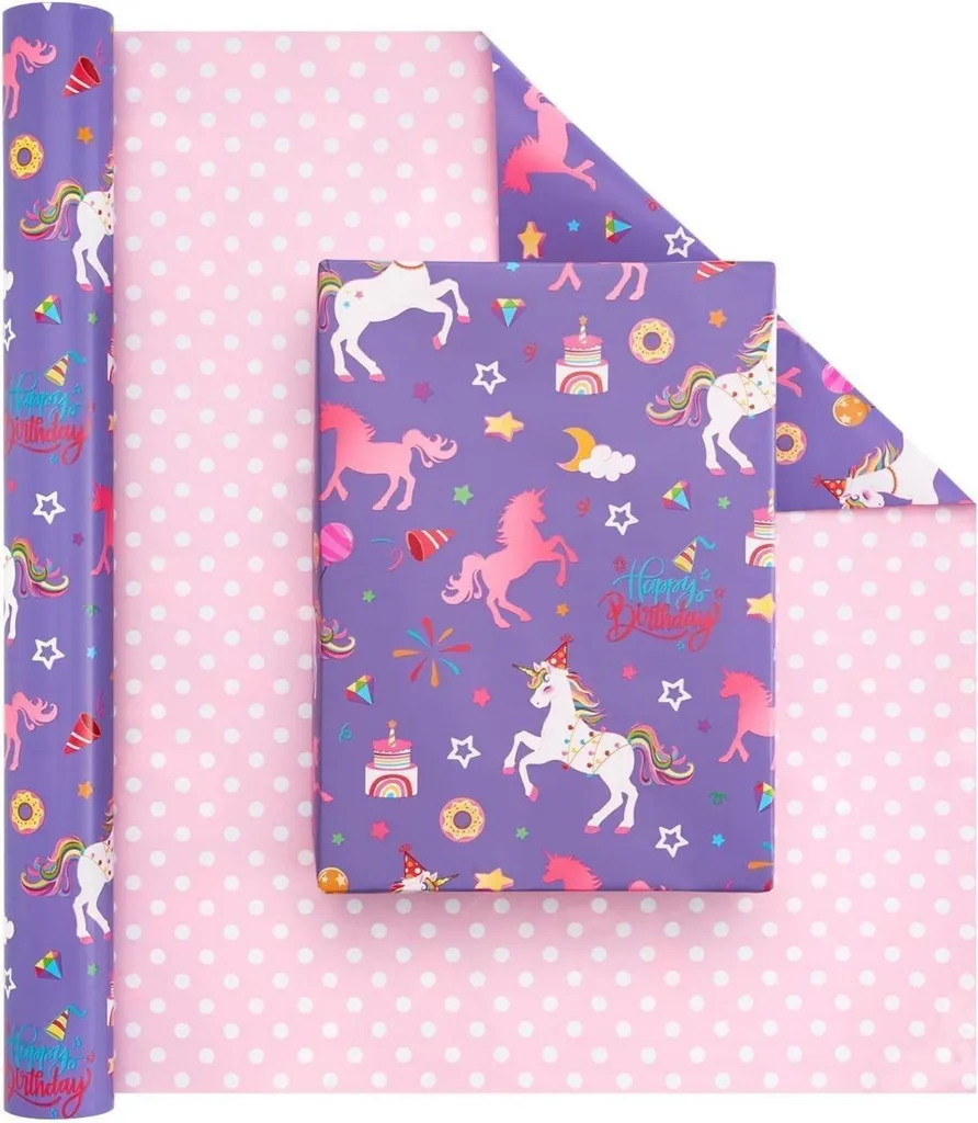 Papier Cadeau Réversible Licorne Double Face de Haute Qualité 43,2cm