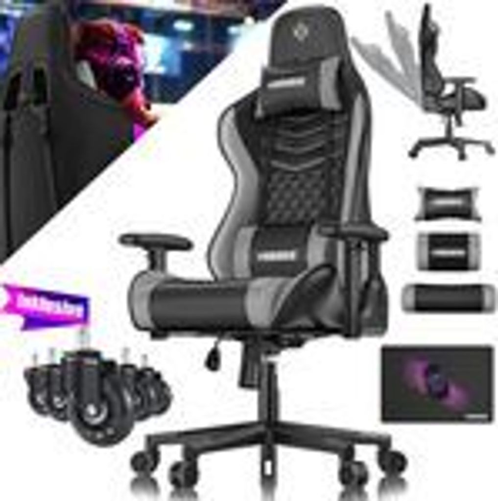KESSER Gamingstuhl mit Kopfstütze & Lendenkissen Ergonomischer Gaming Sessel 150kg belastbar 360° Armlehne Drehbarer Schreibtischstuhl Schwarz ...
