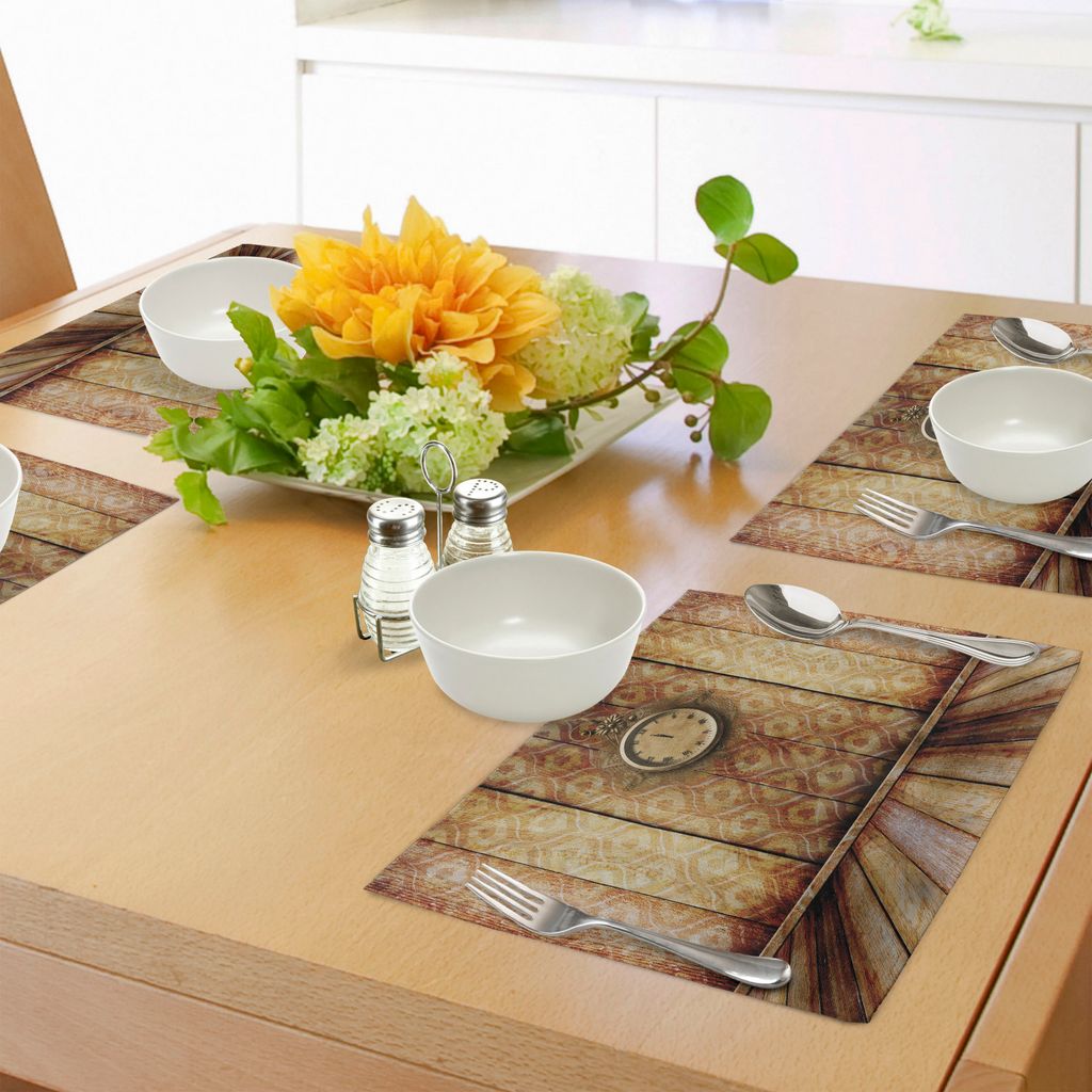 ABAKUHAUS viktorianisch Platzmatten, Antike Uhr auf mittelalterlichen Stil Wand Holzboden Klassische Architektur Theme Art, Tiscjdeco aus Farbfeste...