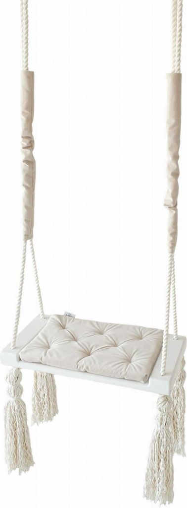 Monio for Kids - Creme Babyschaukel Kinderschaukel Holz Polsterstoff abnehmbar waschbar Baumwollseil Indoor Kinderzimmer zum Aufhängen