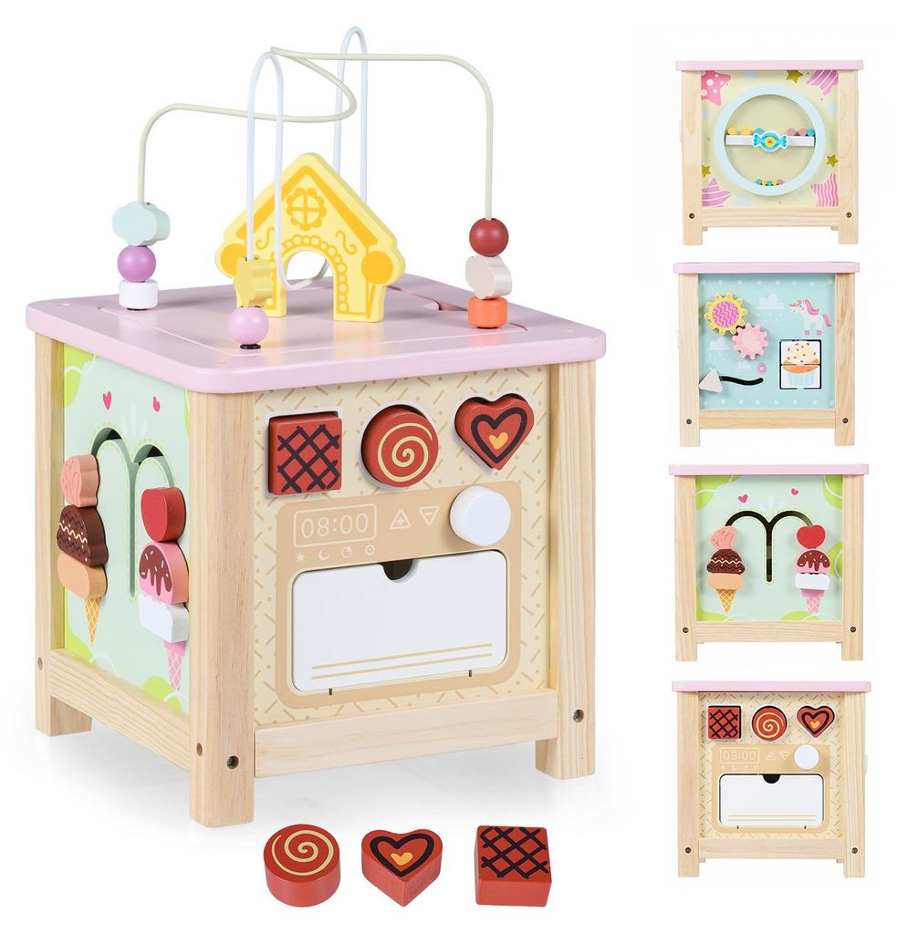 COSTWAY Holz-Aktivitätswürfel, Montessori Sinnespielzeug, pädagogisches Motorikwürfel für Babys, Lernspielzeug für Kleinkinder ab 18 Monaten,