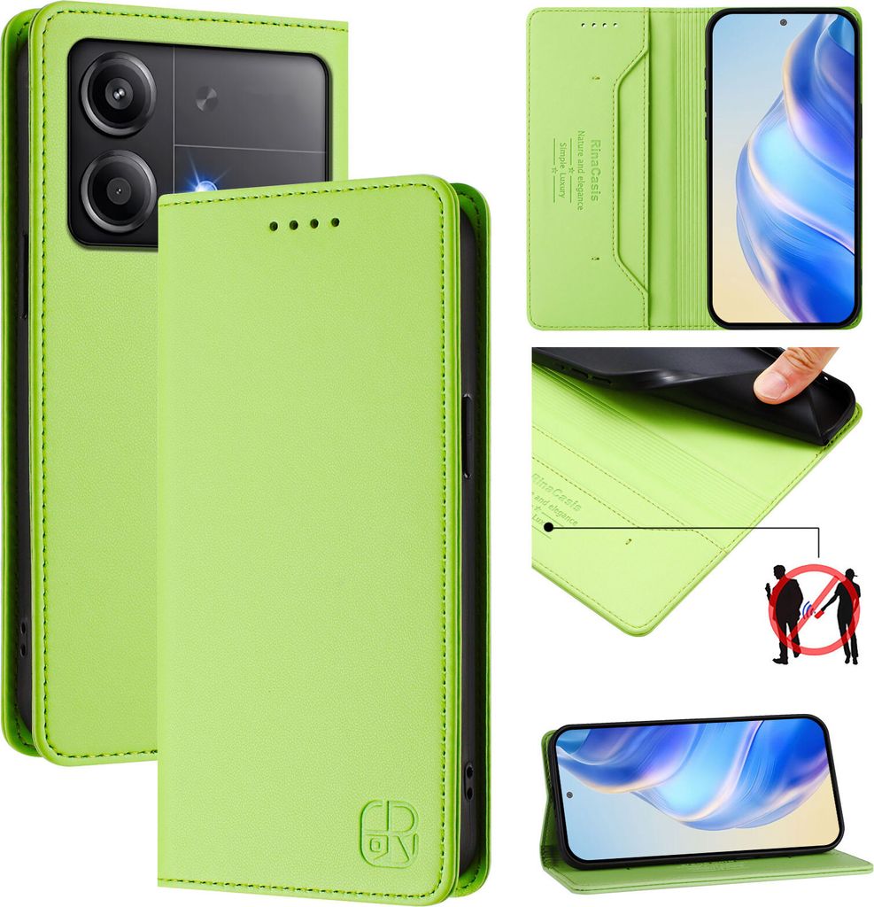 Lederhülle für Xiaomi Poco X6 Neo Hülle Flip Brieftasche Kartenfächern Ständer Schutzhülle Grün