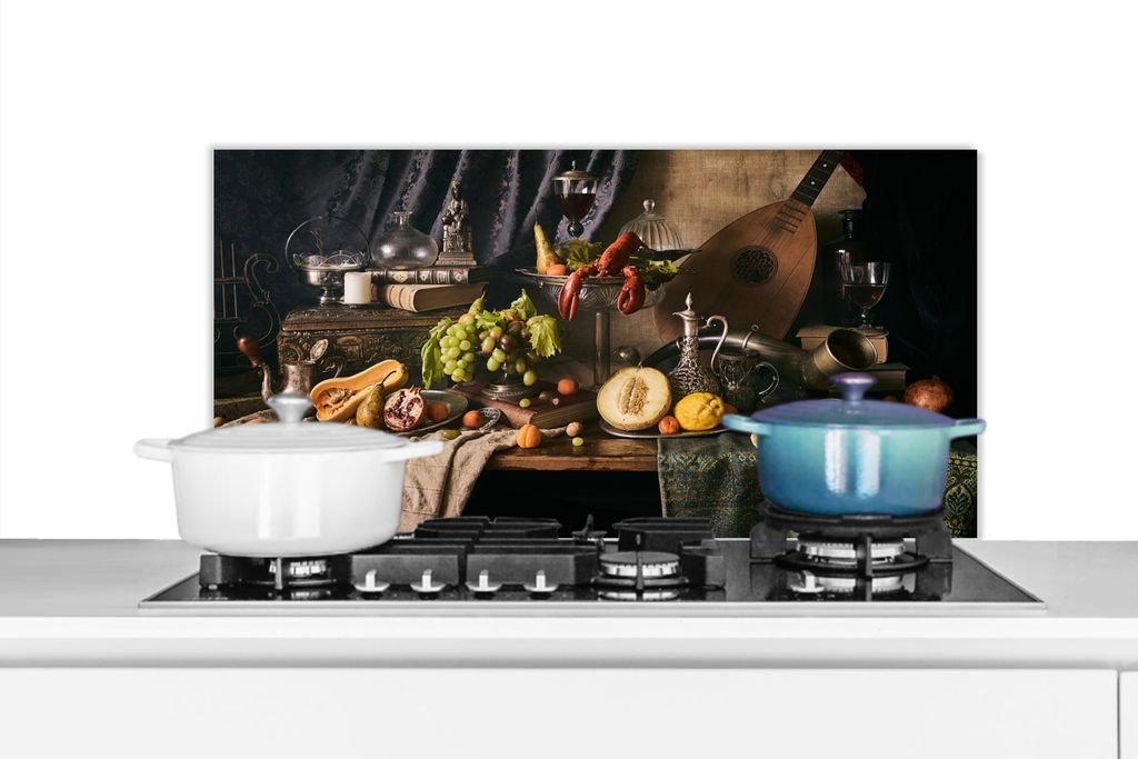 KitchenYeah Spritzschutz Küche - Küchenrückwand - Wandschutz für Herd und Spüle - Stilleben - Essen - Tisch 80x40 - Alu-Dibond (Alternative ...