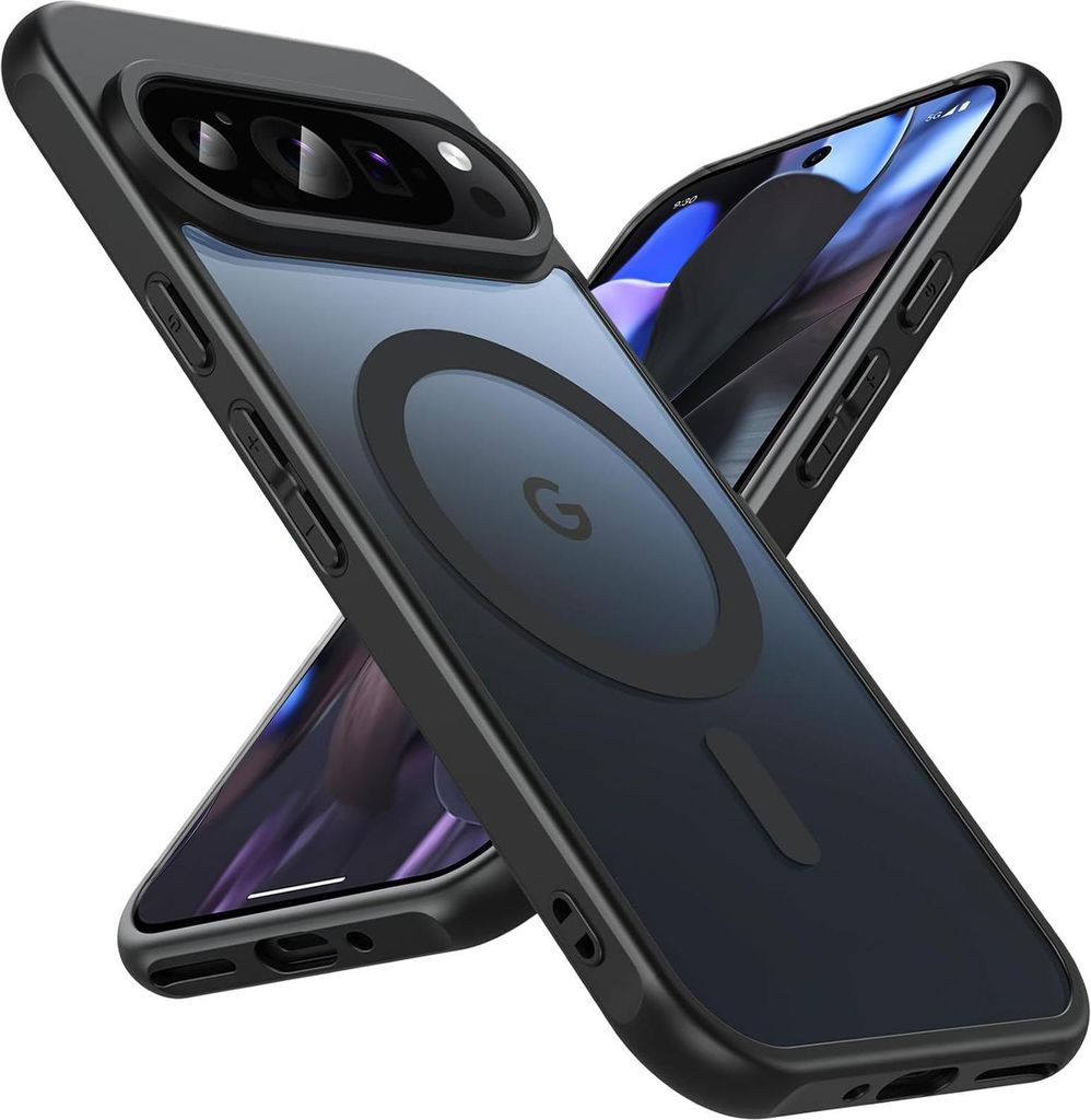 Magnet-Case für Google Pixel 9 Pro Hülle Magsafe Schutzhülle Stoßfest TPU-Rahmen starker Magnetring, Schwarz