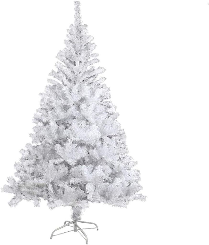 A white artificial Christmas tree on a white background.