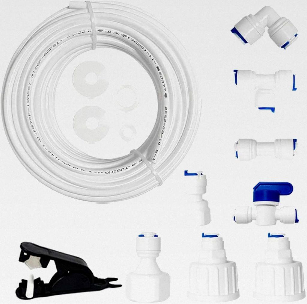 Wasserleitungsanschluss und Installationskit für Eisbereiter, 20M 1/4 Zoll (6,35mm) Schlauch, I+T+L Schnellsteckverbinder, Anschlussstück, Absper...