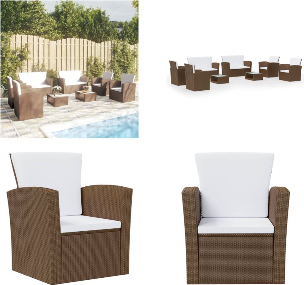 vidaXL 8 tlg. Garten Lounge Set mit Kissen Poly Rattan Produktbild 