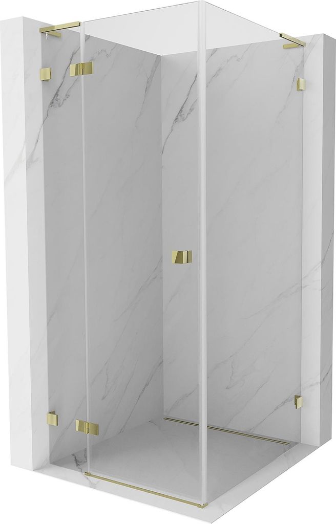 Mexen Lunar L Duschkabine, Pendeltür links, 90 x 90 cm, transparent, gold - 834L-090-090-50-00-L