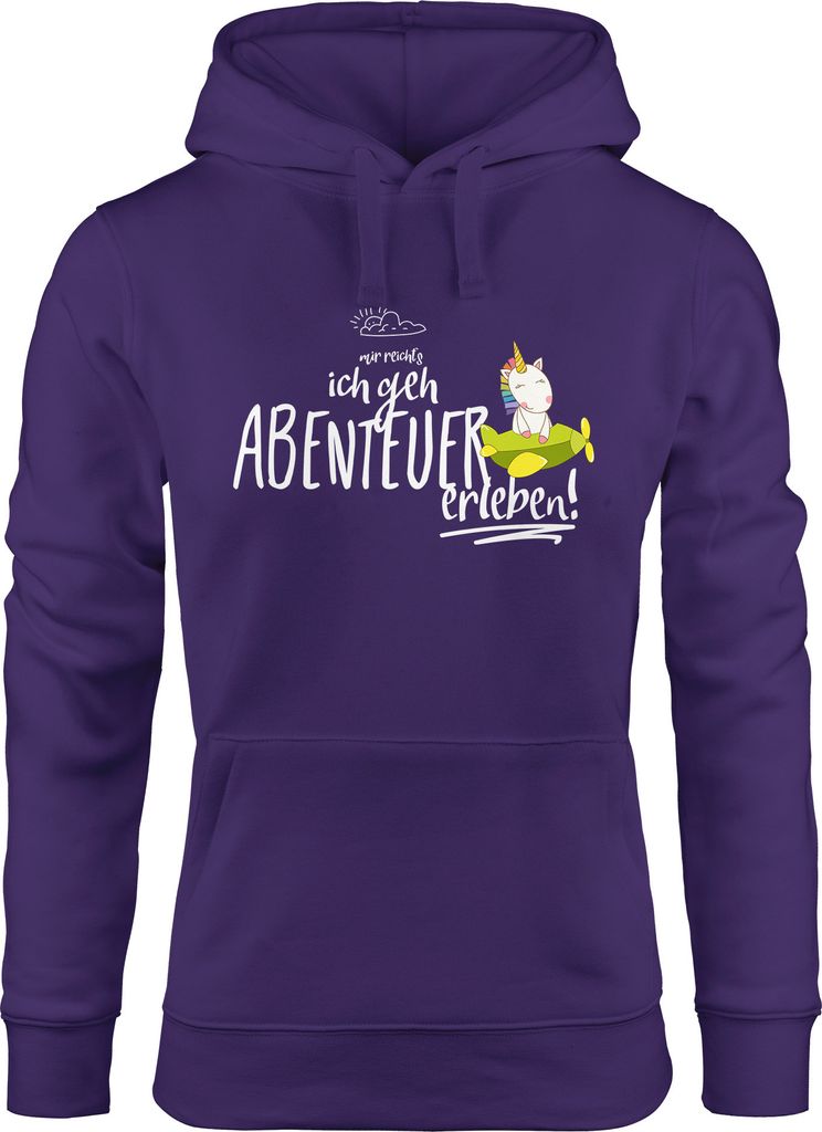 Damen Hoodie Einhorn Mir reichts ich geh Abenteuer erleben Spruch Unicorn Moonworks lila L