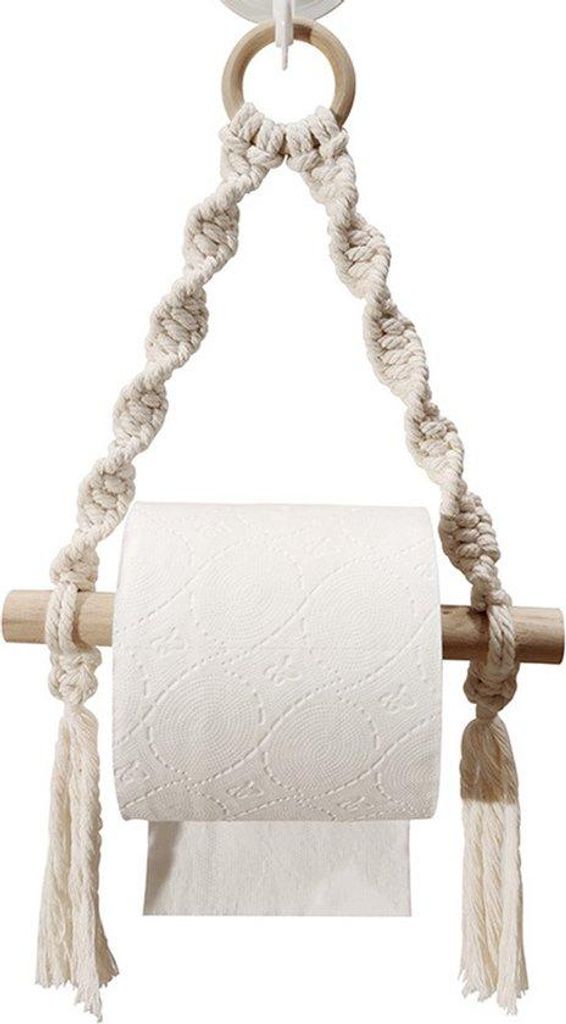Hängebarer WC-Papierhalter - Boho-Stil - Hängend - Holz - 20*24cm - Weiß