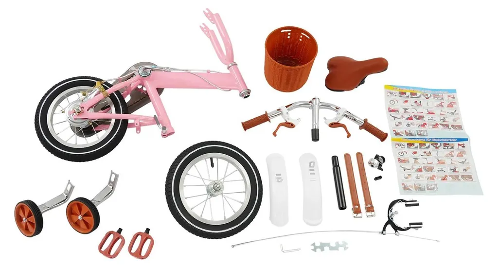Vélo rose 2-4 ans avec selle réglable, panier et roues stabilisatrices