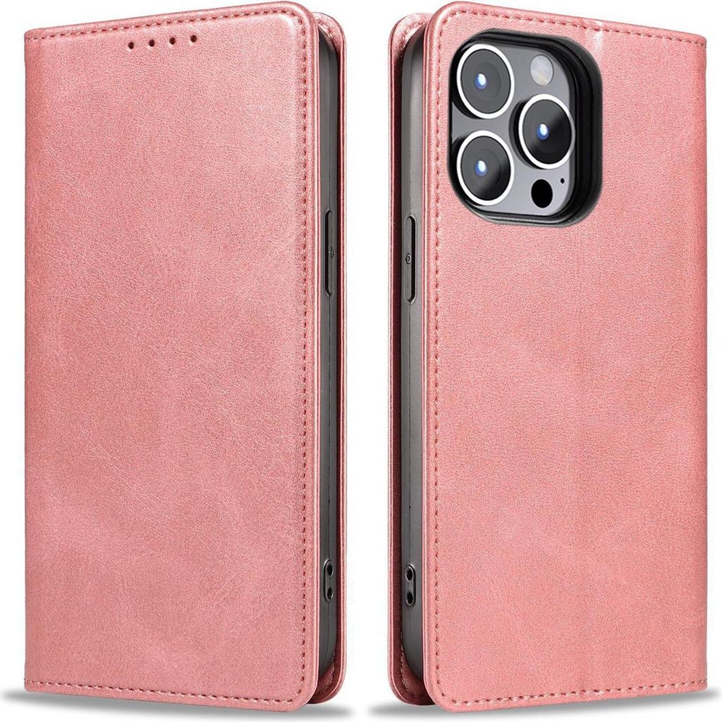 Handyhülle für Apple iPhone 16 Pro Max Kunstleder Flip Cover Hülle Handytasche Case Kartenfach Farbe: Rosa