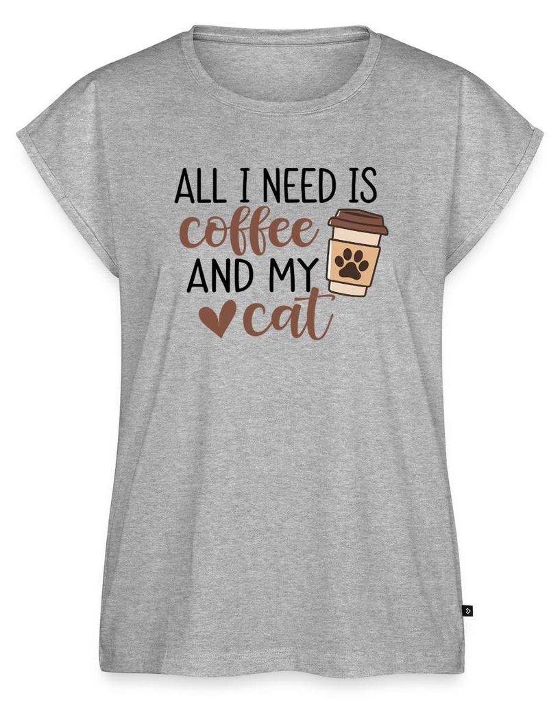 Spreadshirt All I Need Is Coffee And My Cat | Kaffee & Katze Frauen Casual T-Shirt, M, Grau meliert
