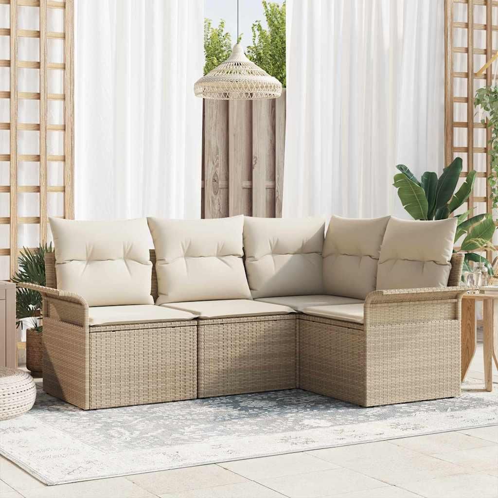 Maison Exclusive - Gartensofa-set mit Speicher 4 pcs Beige Poly-Rattan