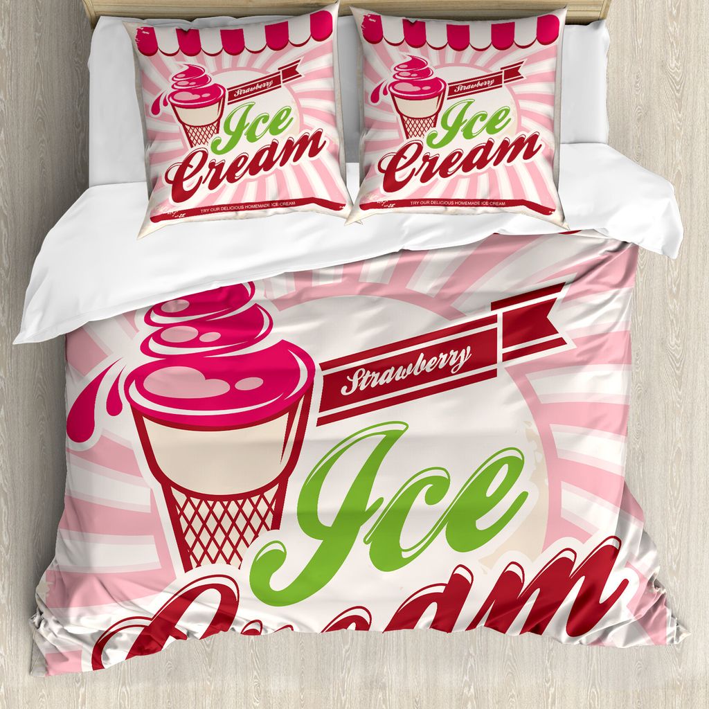 ABAKUHAUS EIS Bettbezug, Soft-Erdbeere, Milbensicher Allergiker geeignet mit Kissenbezügen, 200 cm x 200 cm - 80 x 80 cm, Hot Pink Maroon Creme