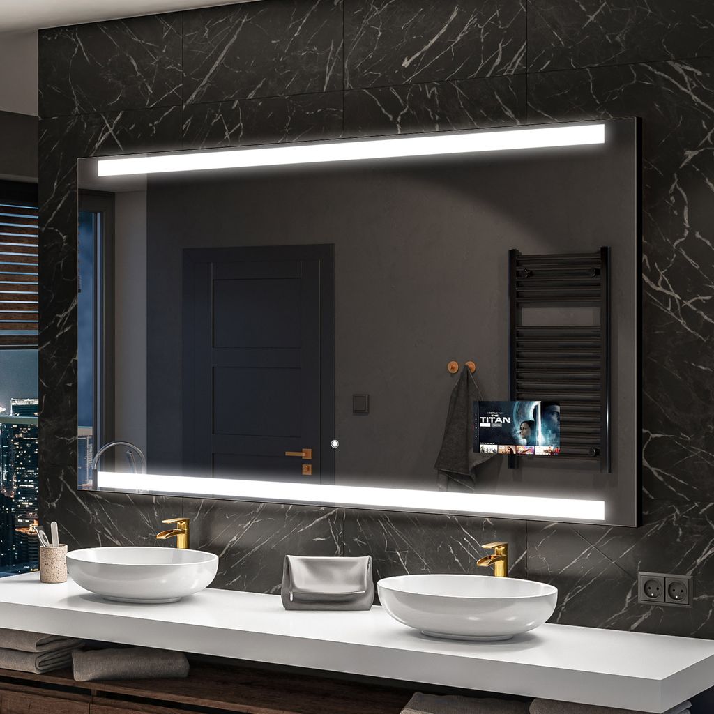 Artforma Badspiegel SMART 140x60 cm - mit LED Beleuchtung - LED Farbe Kaltweiß 7000K - Individuell Nach Maß - Beleuchtet Wandspiegel Lichtspiegel...