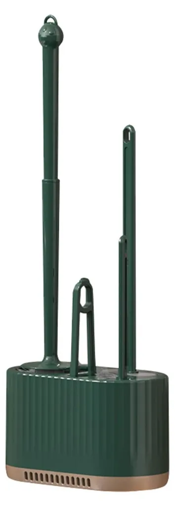 Brosse de toilettes Basaza vert foncé, kit 4 en 1 avec support mural