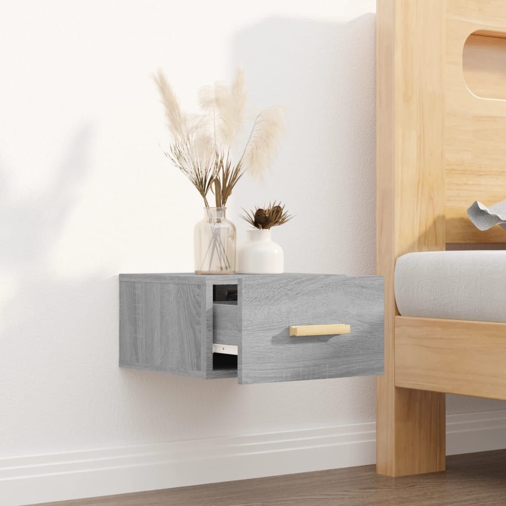 The Living Store Wand-Nachttisch Grau Sonoma 35x35x20 cm
