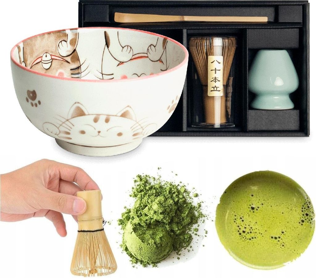 Matcha Set 4 tlg. Original japanische Matcha Schale mit Besen & Löffel
