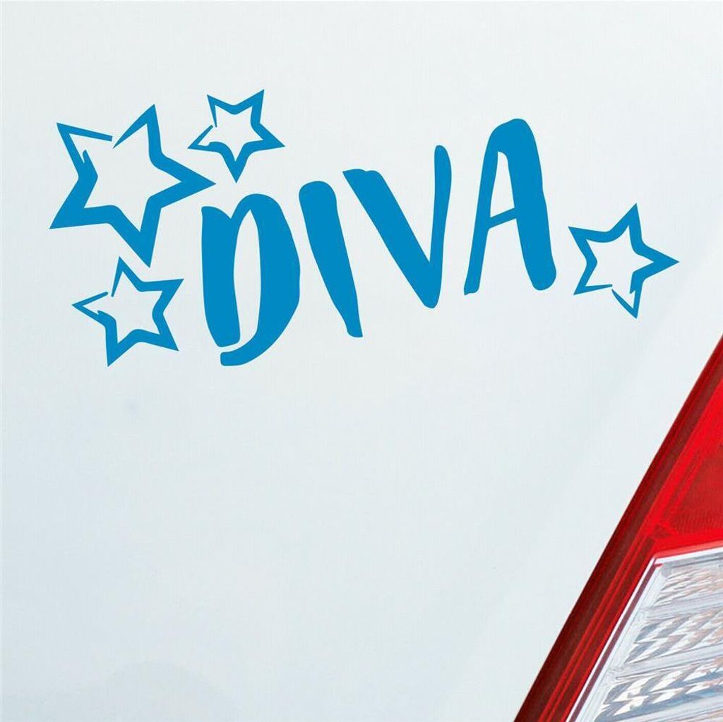 Auto Aufkleber Diva Sterne Stars Schriftzug 17,5x10 cm Hellblau Sticker Heckscheibenaufkleber