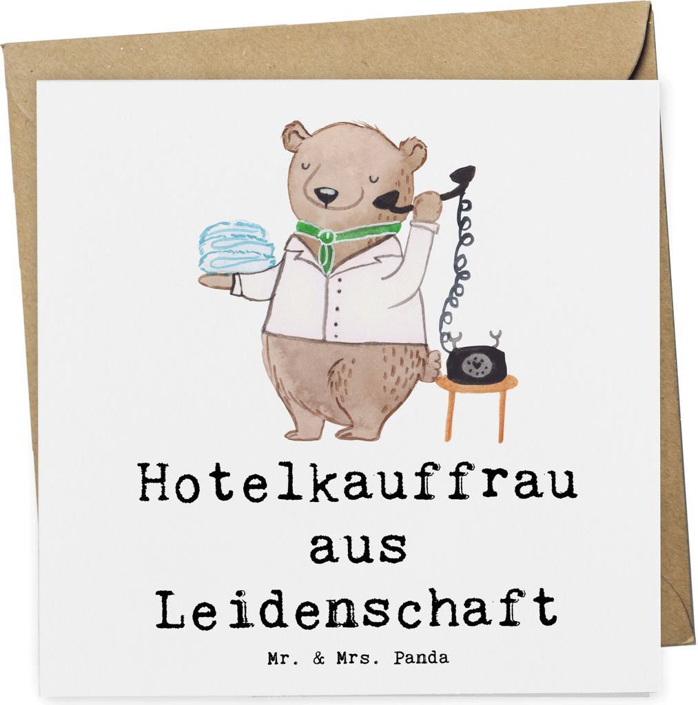 Mr. & Mrs. Panda Klappkarte Hotelkauffrau Leidenschaft - Weiß - Geschenk, Glückwunschkarte, faltkarte, Hotelfachfrau, doppelkarte, anlasskarte, A...