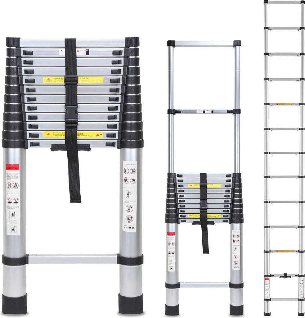Aopunly Teleskopleiter 5m bis 150kg Aluminium Silber Stehleiter Mehrzweckleiter