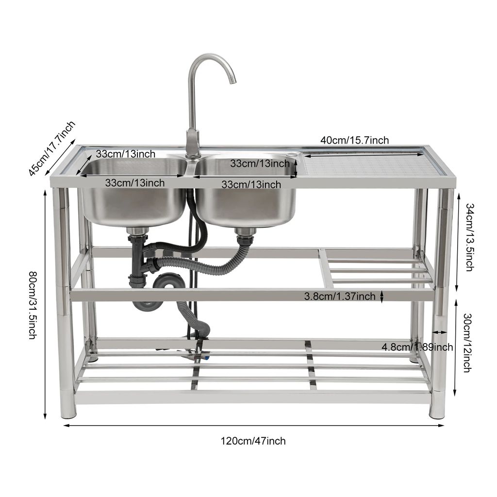 Küchenspüle, Edelstahl, 360° drehbarer Wasserhahn, Silber